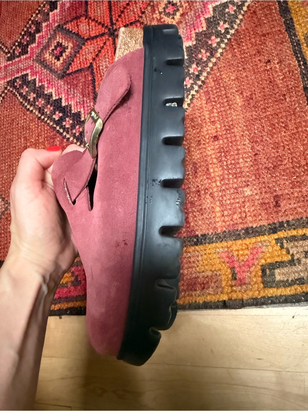 Birkenstock Platform Burgundy Suede Clog Mules, size 39 - Picture 9 of 12